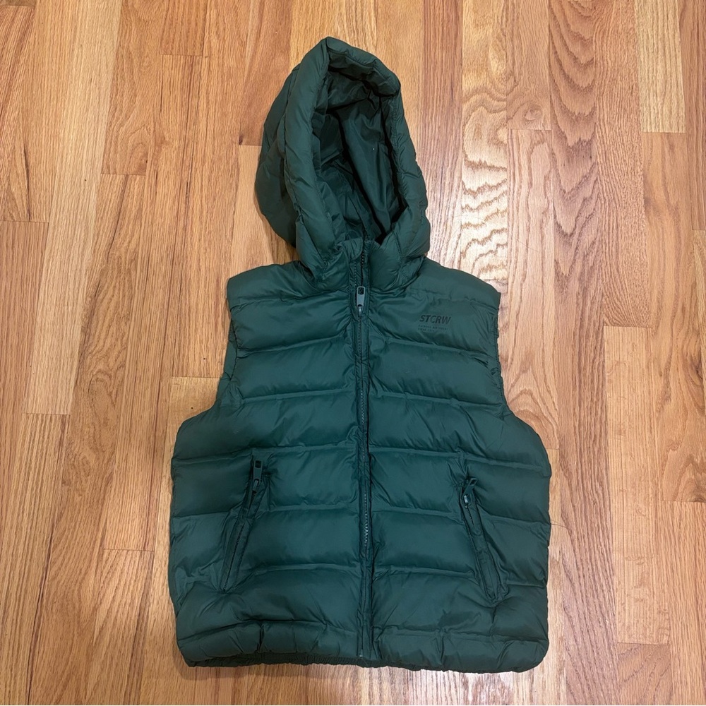 Zara Boys Green Hooded Puffer Vest Water Repellent 6/7 (120)
